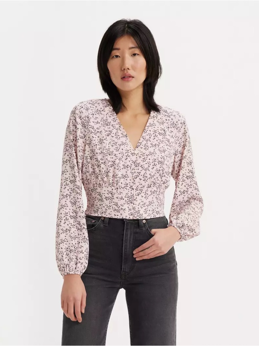 Levi’s Tamara Long Blouson Sleeve Blouse M Peplum V-Neck Button Front NEW